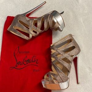 Christian Louboutin Silver Glitter Balota Size 37 150mm